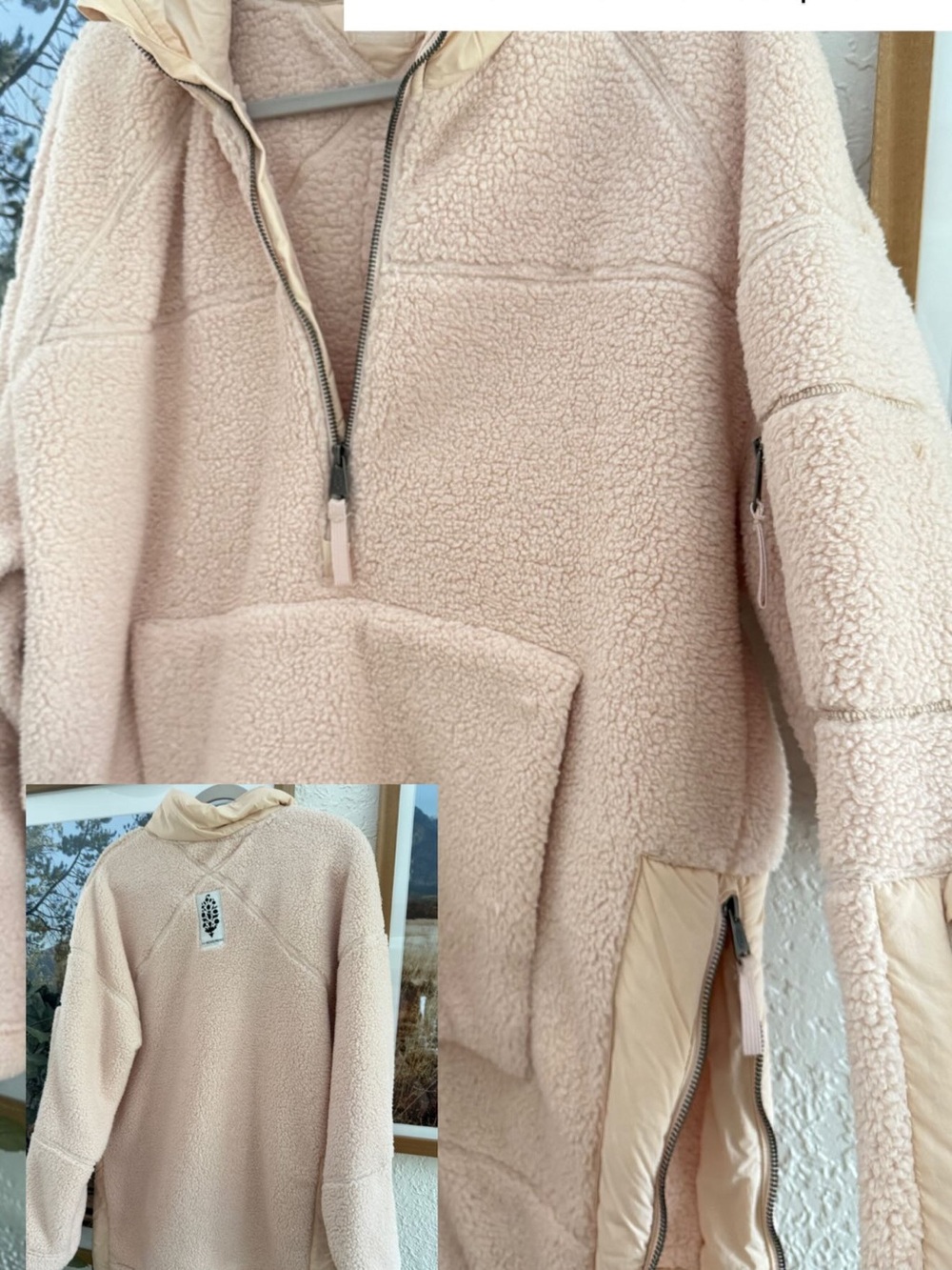 Free People Cream Teddy Sherpa Half-Zip Hoodie Jacket